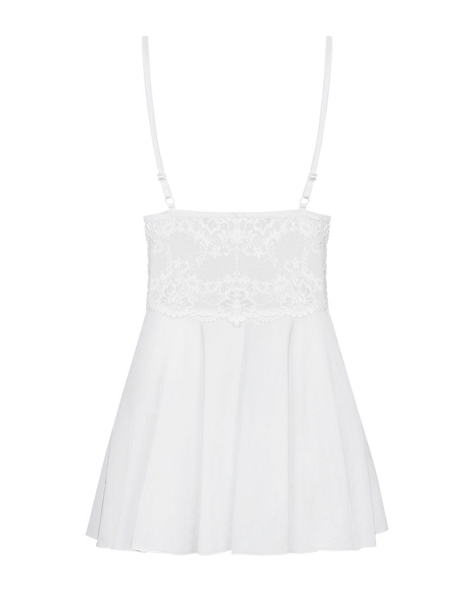 Сатиновый пеньюар с кружевом Obsessive 810-BAB-2 babydoll & thong, белый, пеньюар, танга, S/M