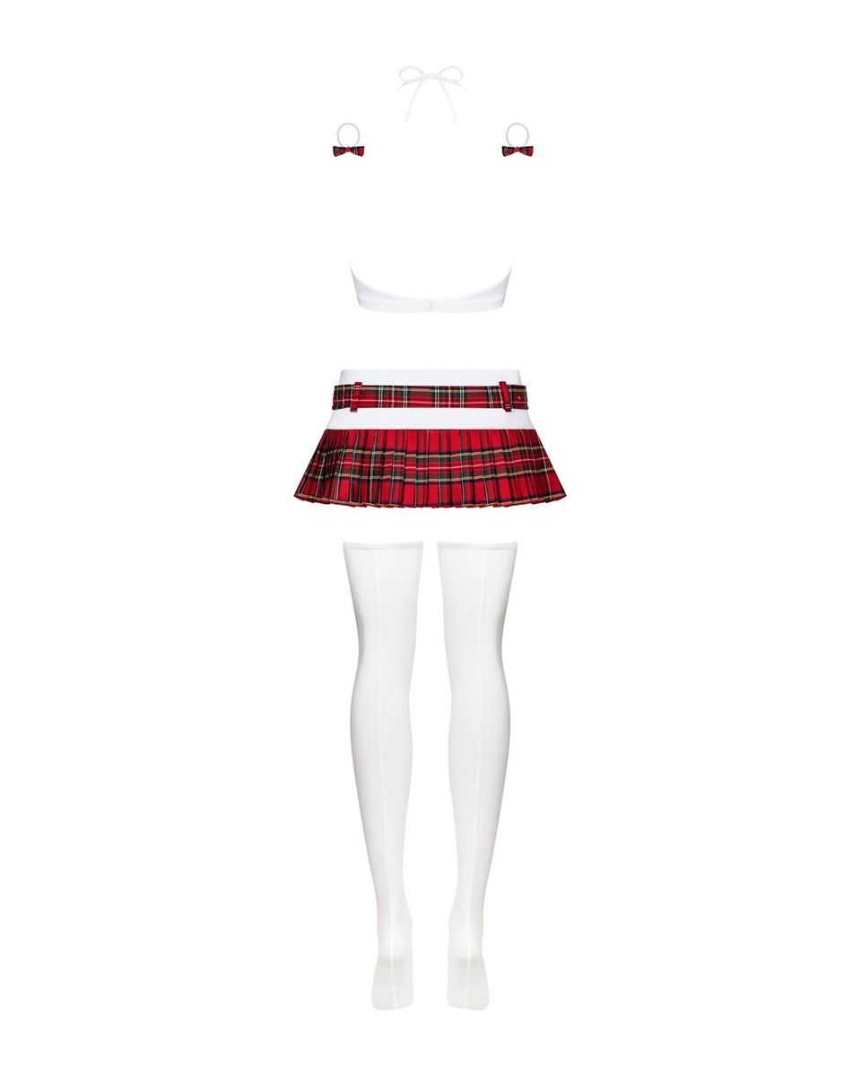 Еротичний костюм школярки з мініспідницею Obsessive Schooly 5pcs costume, біло-червоний, S/M