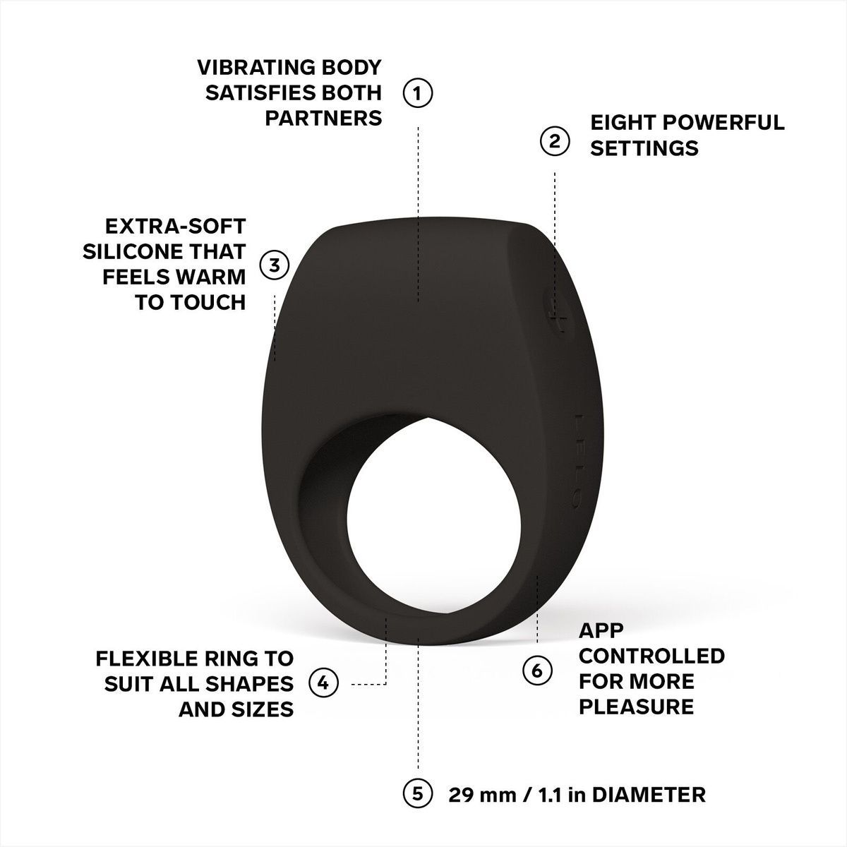 Эрекционное кольцо с вибрацией LELO Tor 3 Black, управление со смартфона
