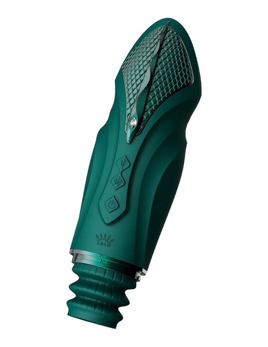 Компактна смарт секс-машина Zalo &ndash; Sesh Turquoise Green, 2 насадки, пульт ДК, кристал Swarovski