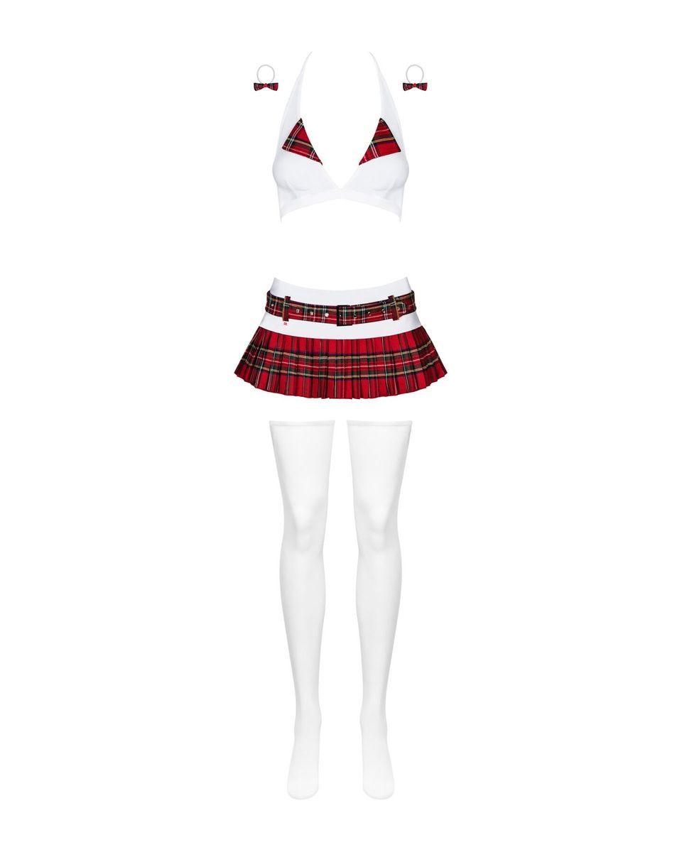 Еротичний костюм школярки з мініспідницею Obsessive Schooly 5pcs costume L/XL, біло-червоний , L/XL