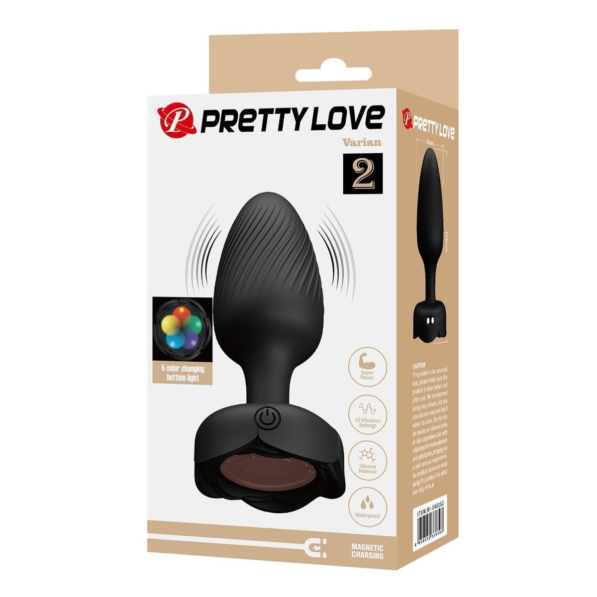 Анальна пробка Pretty з підсвіткою Love Varian Black - 3,8 см