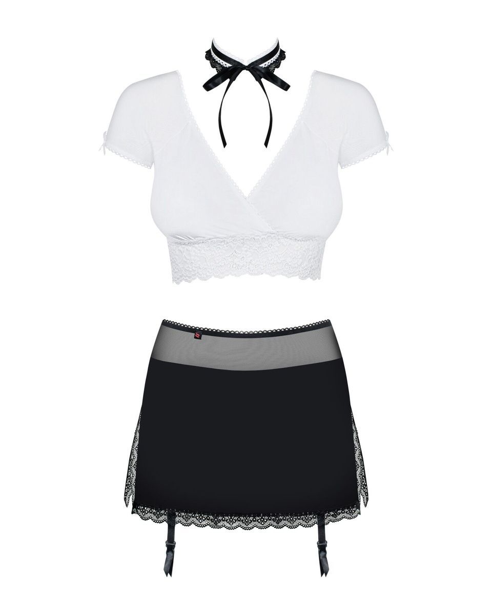 Еротичний костюм секретарки Obsessive Secretary suit 5pcs black, чорно-білий , S/M