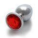 Металлическая анальная пробка Round Gem, размер М, цвет: серебристый/красный, Ouch!