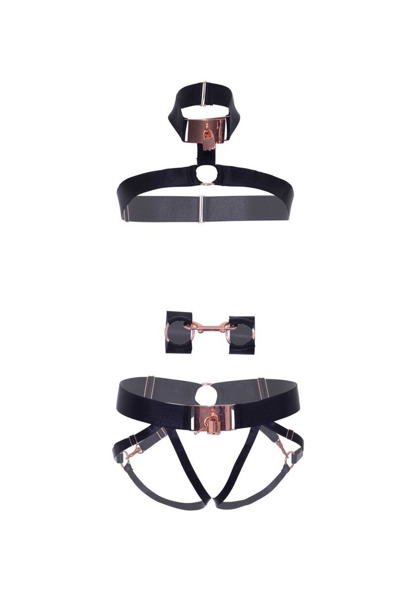 Комплект атласних ременів для бондажу Leg Avenue Satin elastic harness Set, One size, Black