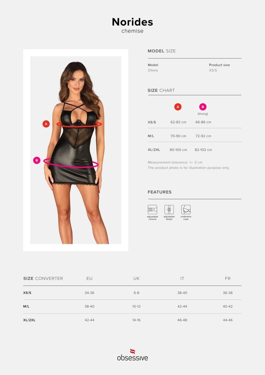 Сорочка Obsessive Norides chemise & thong  , XS/S