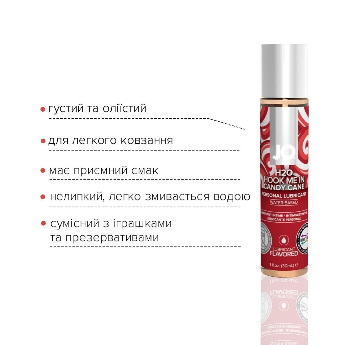 Лубрикант на водній основі JO H2O &ndash; Candy Cane без цукру, рослинний гліцерин (30 мл)