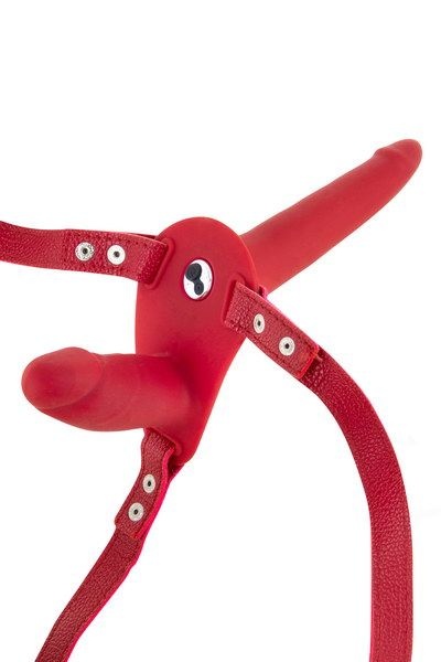 Подвійний страпон з вібрацією Fetish Tentation Vibrating Strap-On with Double Dildo Red