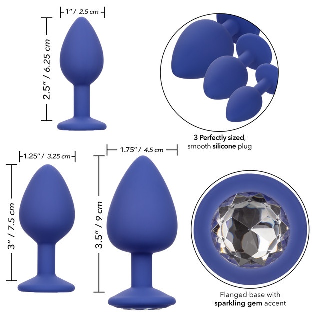 Набор анальных пробок California Exotic Cheeky Gems 3 Pcs, синій