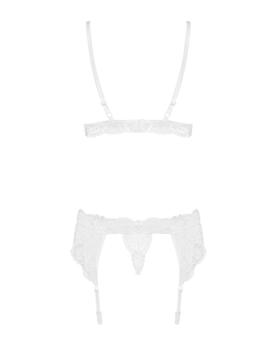 Кружевной комплект белья Obsessive 810-SEG-2  White, бюстгальтер, стринги, пояс для чулок, S/M