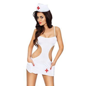 Костюм медсестри Passion AKKIE SET, white, сорочка, трусики, шапочка, S/M
