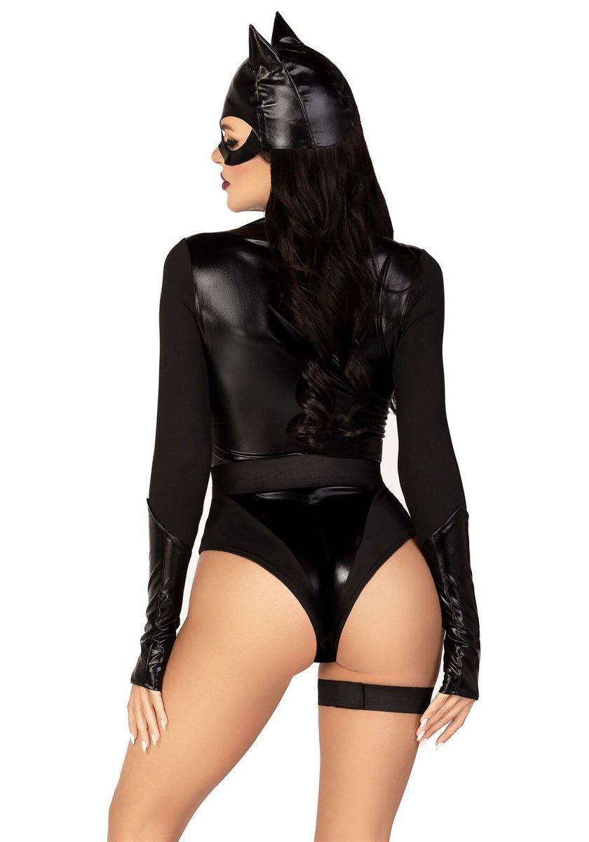 Эротический костюм кошечки Leg Avenue Fierce Feline, боди, пояс с подвязкой, маска кошки, XS